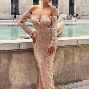 SHEIN rose gold sequin maxi dress NWT